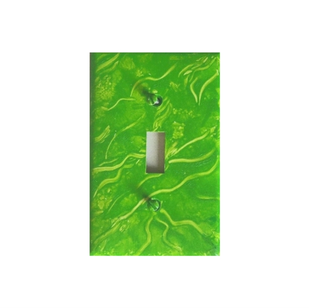 Hand Crafted Green Abstract Design Single Toggle Light Switch Plate - Picture 2 of 2